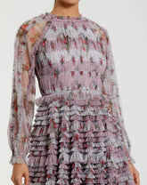 Purple Ruffle Long Sleeve Floral Mini Dress